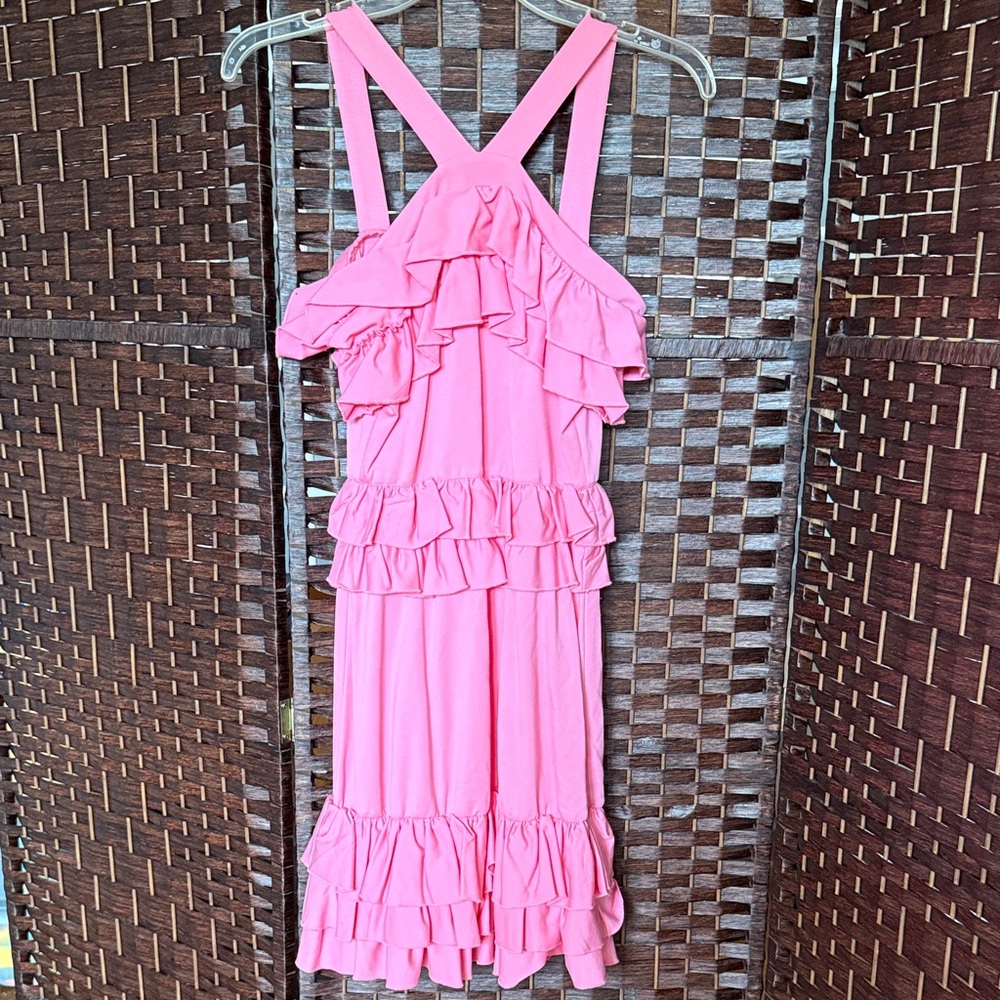 Chasing Fireflies coral Pink ruffle dress girls 14 stretchy fun cruise vacation